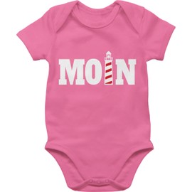 Shirtracer - Baby Bodysuit Boy Girl - Sayings Baby - Moin with Lighthouse - White, 3 Pink