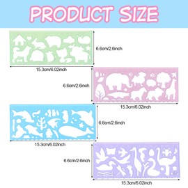 Ymapinc 4Pcs Kids Stencils for Drawing, Clear Ruler Animal-Shaped Stencils Drafting Tools Plastic Measuring Templates Rulers for Office School Drawing Supplies