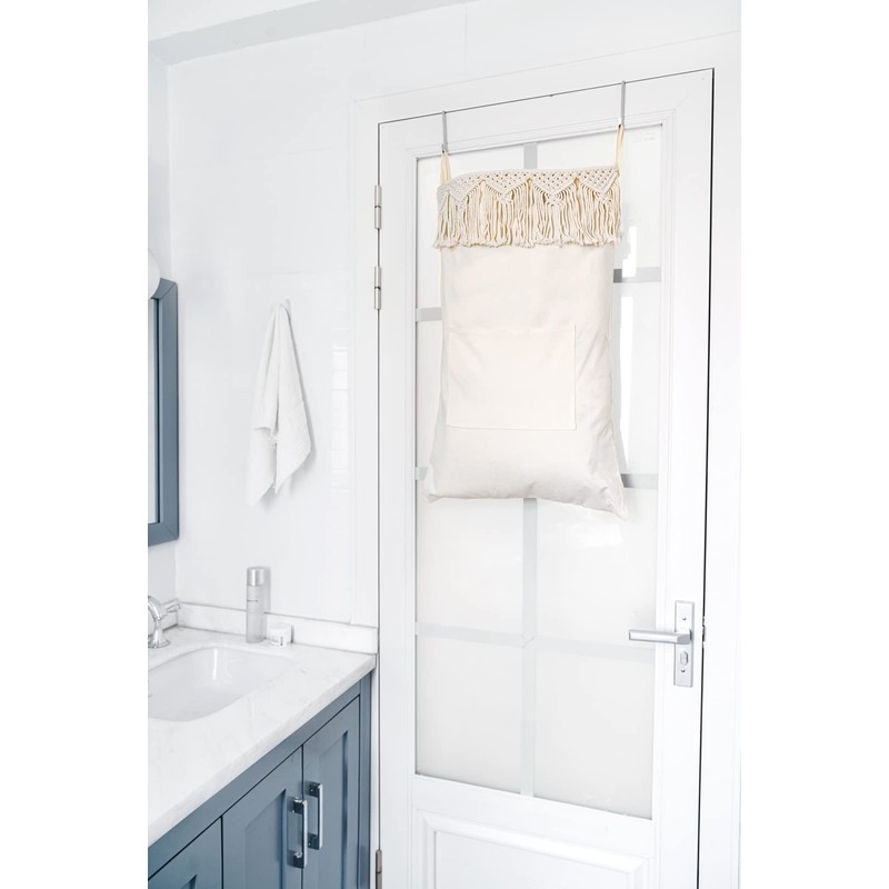Mkono Macrame Hanging Laundry Hamper with Over The Door Hooks