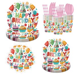 Birthday Party Dinnerware Set Disposable Plates Paper Plates Set Serves 10 Guests 90 Piece Holiday Home Party Wedding Picnic Supplies (Birthday Party)