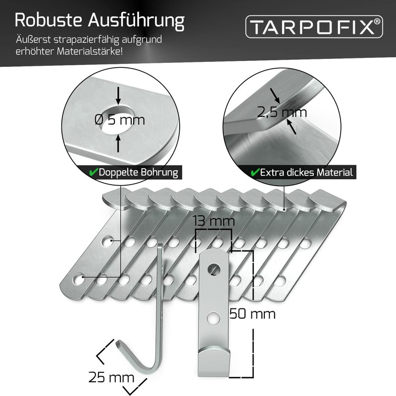 Tarpofix® Tarpaulin Hooks, Net Hooks with Rivets for Trailer Tarpaulin