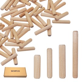 SKIR'CO (Pack of 50) Wooden Dowels 8x90mm Grooved Wood Dowels Fluted Pins for Furniture Grooved Dowels