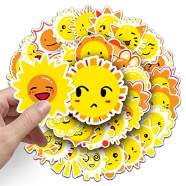 Sun Stickers for Laptop(50 Pcs),Gift for Kids Teens Adults Girl,Sunshine Waterproof Stickers for Water Bottle,Vinyl Stickers for Scrapbook,Journal,Dairy,Skateboard