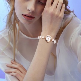 JewelryWe Women's Quartz Analog Round Small Rose Gold Waterproof Stainless Steel Bracelet Wristwatch for Daily Use, Beads - Rose Gold - Roman Numbers & Round, Vintage