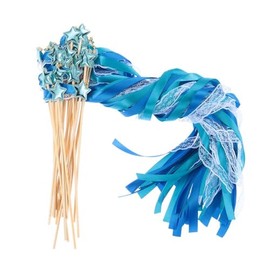 couponhub 24 Pack Fairy Wands, Ribbon Lace Fairy Wands with Bells, Decorative Silk Stick with Streamers for Wedding Birthday Party, Pretty Pentagram Ribbon for Girls