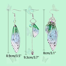 ABONDEVER Cottagecore - arete de ala de mariposa, 1 par de arete de ala de hadas y 1 par de arete asimétricos de Fairycore para mujer, Metal, No es una piedra preciosa