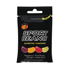 Jelly Belly - Sports Beans, Assorted Mix Flavour, Orange, Lemon-Lime, Fruit Punch and Raspberry, Contains added Vitamins B and C, Provides 25g Carbohydrate and 120mg Electrolytes, 24 x 28g Bags