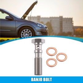 X AUTOHAUX 1pcs Stainless Steel M10x1.0 Thread Turbo Brake Line Banjo Bolt with Copper Washers Double Banjo Bolt 38mm Length
