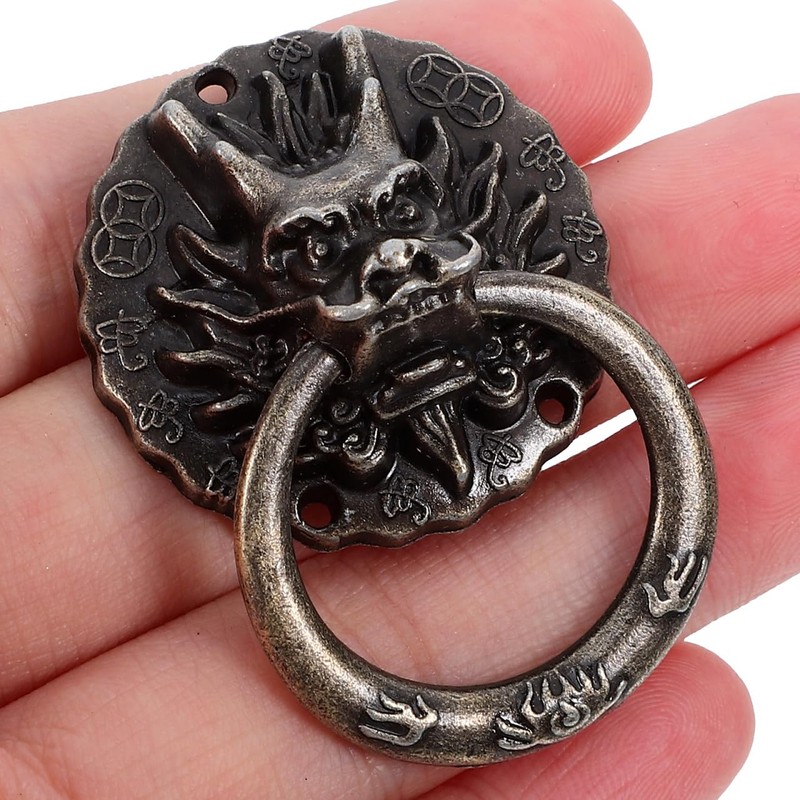 OUNONA Chinese Dragon Cabinets Knob - 10pcs Vintage Brass Drawer