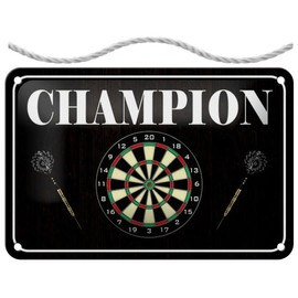Blechschild mit Kordel 18 x 12 cm Dart Schild: Darts Champion - Blechemma