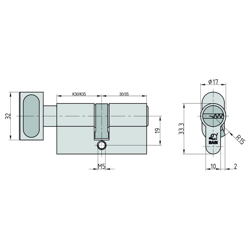 BASI Set of 2 V55 profile knob cylinders K35/30 mm,