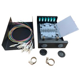 6-Port Fiber Optic Wall Mount Enclosure, OM3 Multimode LC-UPC, 12-Core Box with Pigtails, Black