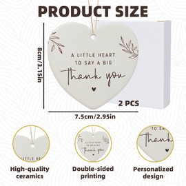 2Pcs Thank You Gift, Heart Shape Ceramic Thank You Plaque with Box, Hanging Keepsake Ornaments Sentimental Gift - A Little Heart to Say A Big Thank You