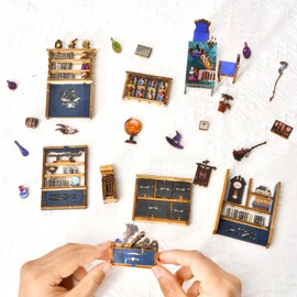 DIY Book Nook Kit, 3D Wooden Puzzle Bookshelf Decor, Miniature Bookend Magic Pharmacist Dollhouse Kit for Teens and Adults