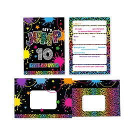 Minkocards 12 Invitation Cards with 12 Envelopes for 10th Children's Birthday Girls Jump Trampoline Invitations Tenth Girls' Birthday Invitations