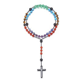 CrystalTears Rosary Necklace Hematite Cross Pendant with Crystals Pearl Necklace Women Men Amulet Jewellery Spiritual Gift, Crystal
