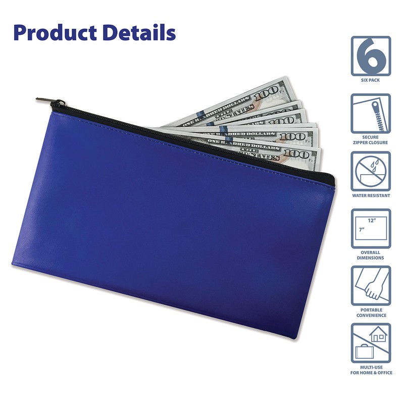 Better Office Products 6 Pack, Zippered Security Bank Deposit Bag,