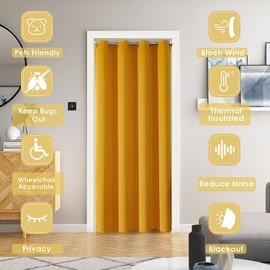 ChrisDowa Blackout Door Curtain for Doorway Privacy, Grommet Closet Curtain for bedroom closet door, Thermal Insulated Temporary Door Cover Room Divider Curtain (1 Panel, Mustard Yellow, 34 x 80 Inch)