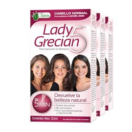 Grecian Lady 5 Shampoo Tinte Canas, Normal, Castaño a Negro, 3 Pack 120ml