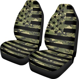 Knextrepoy Green Camo Car Seat Covers Front Seats Cover High Back Seat Covers for Trucks American Flag Auto Seat Covers for Most Cars, Van, SUV Interior Accessories Decor Set of 2