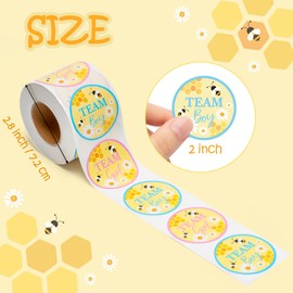 FeelWarm 500Pcs Bumble Bee Gender Reveal Stickers Little Honey Bee Party Supplies Favors Perforated Roll Team Boy or Team Girl Stickers for Baby Shower Gender Reveal Party Voting Game Ideas, 2 inch