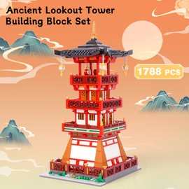 Geniteen Chinese Architecture Building Blocks Set, Chinese Ancient Architecture Model Micro Building Kit Creative DIY Construction Toy (Watch Tower)