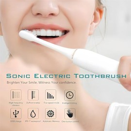 JIMBOBO Sónicos Cepillos de Dientes Eléctricos para Adultos y Niños - 8 Cabezales, 42,000 VPM, 6 Modos, 2 Minutos Reloj Temporizador, Carga Rápida USB (Blanco, 8-Cabezas)