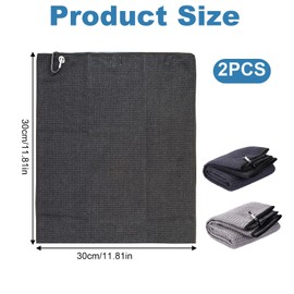 NVTEGR 2 Pcs Golf Towels, Golf Towel, Golf Towels for Golf Bags with Clip, Golf Ball Towel Microfiber Fabric Absorbent Cleaning Towels for Golf Bags Fitness Sport Outdoor Yoga (Grey Black)