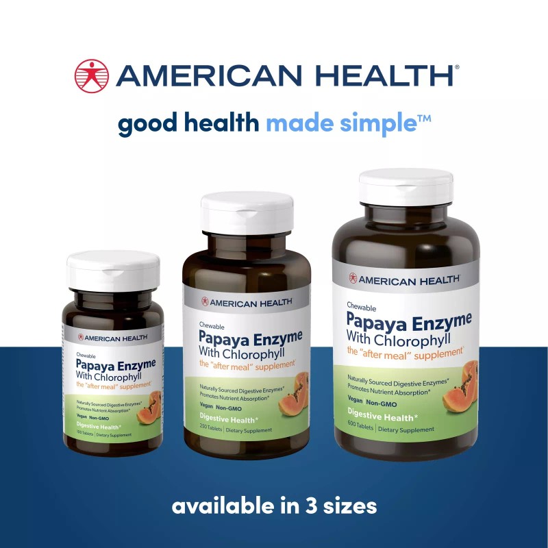 American Health Papaya Enzyme Chewable Tablets 600 Count Digestive Support