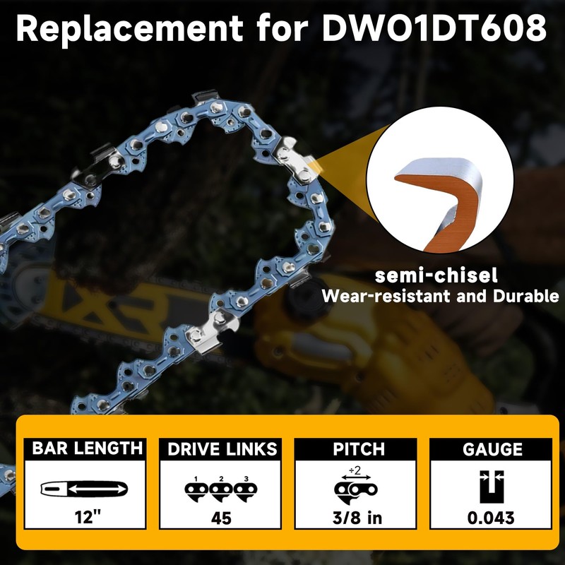 12-Inch Chainsaw Guide Bar and Chain Combo Compatible with DeWalt