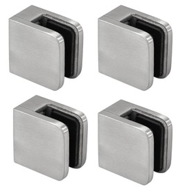 PRIOstahl Glass Holder 4 Pieces Glass Clamp Holder Glass Plate Holder Square 30 x 30 x 18 mm Connection: Flat for Glass 4 mm Railing Handrail Stainless Steel V2A