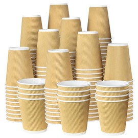 ECONX 12oz Takeaway Coffee Cups Disposable Paper Coffee Cups Triple Walled Insulated Brown Ripple Cups for Hot and Cold Drinks Takeaway Paper Cups Coffee, Tea Or Hot Liquids 50 Pcs