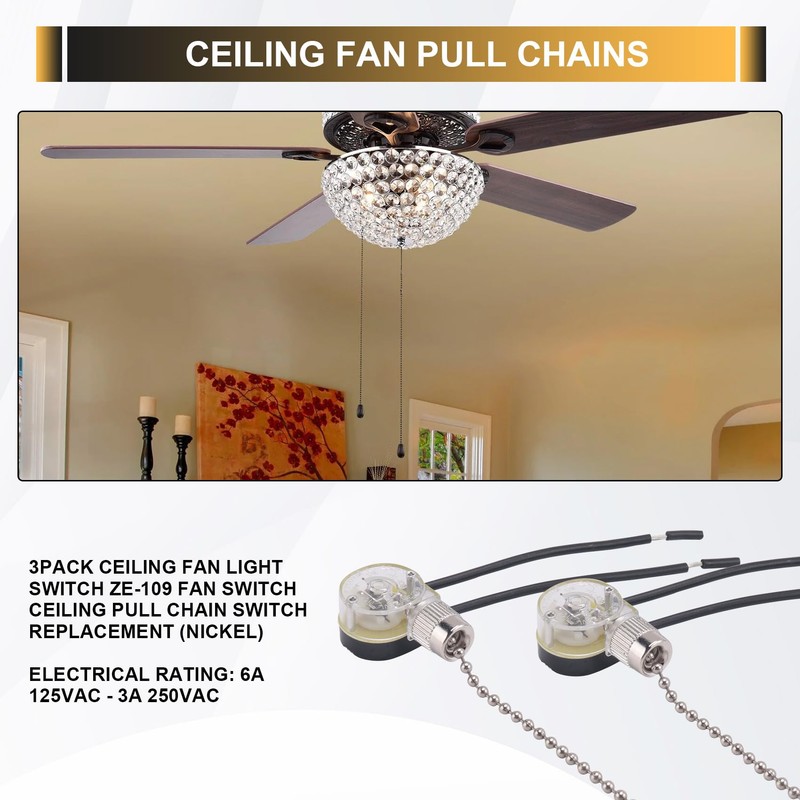 SweetSerenade 3Pack Ceiling Fan Light Switch ZE-109 Fan Switch Ceiling