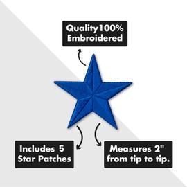Iron On Star Patches Embroidered Patch Applique Embellishments for Clothing, Jackets, Backpacks, and Decorations (Royal Bluel, 2")