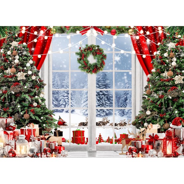 LYCGS 7X5ft Christmas Backdrop Christmas Window Backdrop for Photography Winter