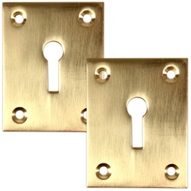 2X Solid Brass Rectangular Escutcheon (55mm x 43mm) Brushed Mid Century Modern Style Keyhole Cover