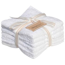 QCS Towels - Face Cloths - 33 x 33 cm - 100% Zero Twist Cotton - Light and Absorbent Quick Drying Washcloths for Gym, Hotel, and Spa - Flannel Ribbed Design (6, White)