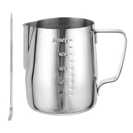 uxcell Milk Frothing Pitcher with Scale Lines, 20oz/600ml Espresso Steaming Pitcher Stainless Steel Coffee Machine Accessories Tools Steamer Froth Pitcher Milk Jug Cup with Pen