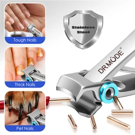 Dr.Mode Wide Jaw Opening Stainless Steel Nail Clippers for Thick Nails and Toenail Clippers with Finger Nail File for Men and Women, Large