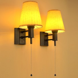 TECOMLIGHT Rechargeable Battery Operated Wall Sconces Set of 2, Wireless LED Wall Lights with Remote & On/Off Pull Chain, Wall Mounted Lamp Lighting Fixture Decor for Bedroom Living Room, Matte Black