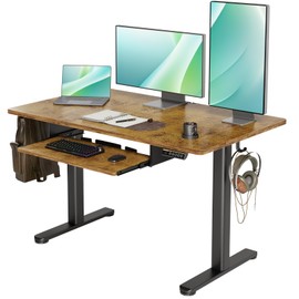 YDN Electric Standing Desk with Spacious Keyboard Tray, 48 Inch Height Adjustable Desk, Brown Stand Up Desk, Computer Office Desk, Rustic Brown