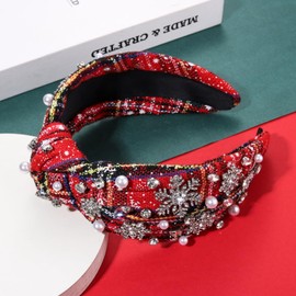 YAHPERN Christmas Headband for Women Jeweled Xmas Bow Tree Snowflake Knotted Headband Holiday Christmas Accessories
