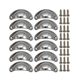 BOZONLI Pack of 12 Shell Handle Drawer Handles Vintage Shell Handle Furniture Handles for Drawer, Antique Drawer Handle with Screws for Kitchen Cabinet Drawers (Chrome White)
