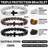 Kingdder 3 Pcs Cross Bracelets for Men Natural Stone Beaded
