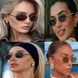Retro Oval Sunglasses for Women Men Trendy Y2K Metal Frame Sun Glasses Classic Shades UV400 Protection 8065 Gold/Grey