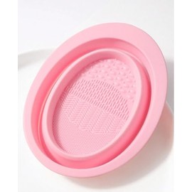 Silicone Makeup Brush Cleaning Bowl, Foldable, Pink, Portable Brush Cleaner Mat with Multiple Textures (Pink)
