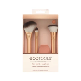 EcoTools Precious Metals Face Blend & Sculpt Set, Makeup Brush Kit, Foundation Brushes, Eco-Friendly Makeup Brush Set, Recycled Aluminium, Chrome, Precision, 4 Piece Set