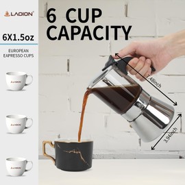LAOION Stovetop Espresso Maker, 6Cup 240ml Classic Moka Pot, Crystal Glass-top & Stainless Steel Coffee Maker Mocha Pot, Greca De Cafe, Cuban and Italian Coffee Maker for Cafetera Cubana
