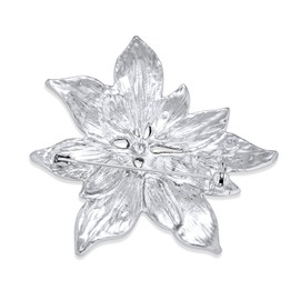 Bling Jewelry Large Statement Flower Holiday Party Poinsettia Brooch Christmas Scarf Pin for Women - White Enamel, Silver Plated Edge