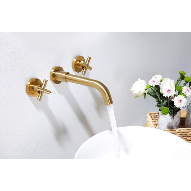SITGES Gold Bathroom Faucet, Double Handle Wall Mount Bathroom Sink